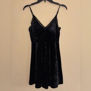 Forever 21 Black Velour Mini Dress with Lace Trimming - L